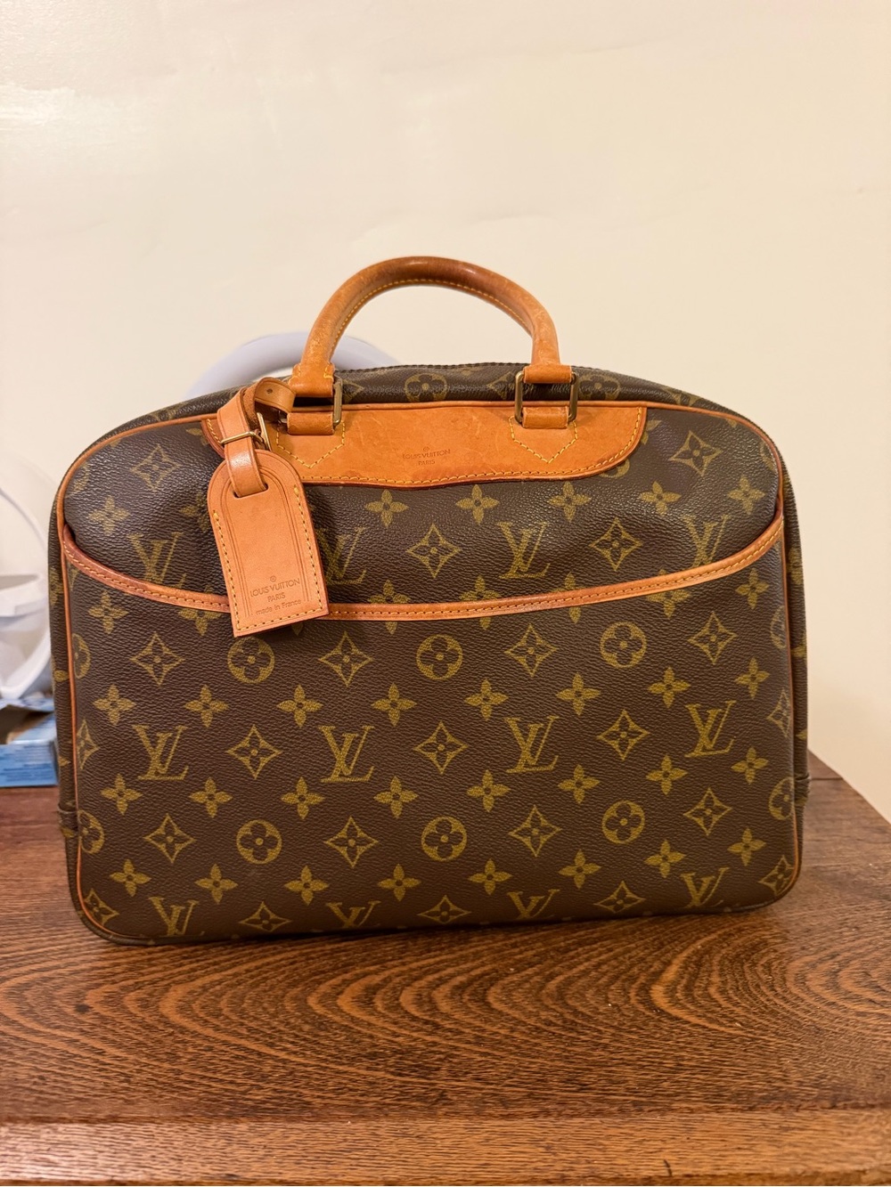 Louis Vuitton Brown Monogram Canvas Briefcase with Tan Leather Accents